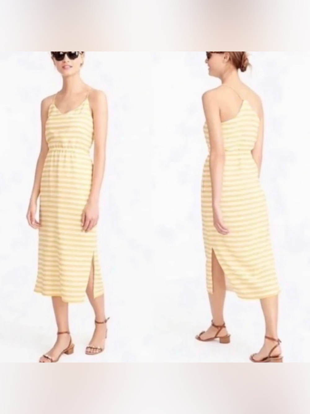 JCrew 100% silk yellow and white striped dress Size 6